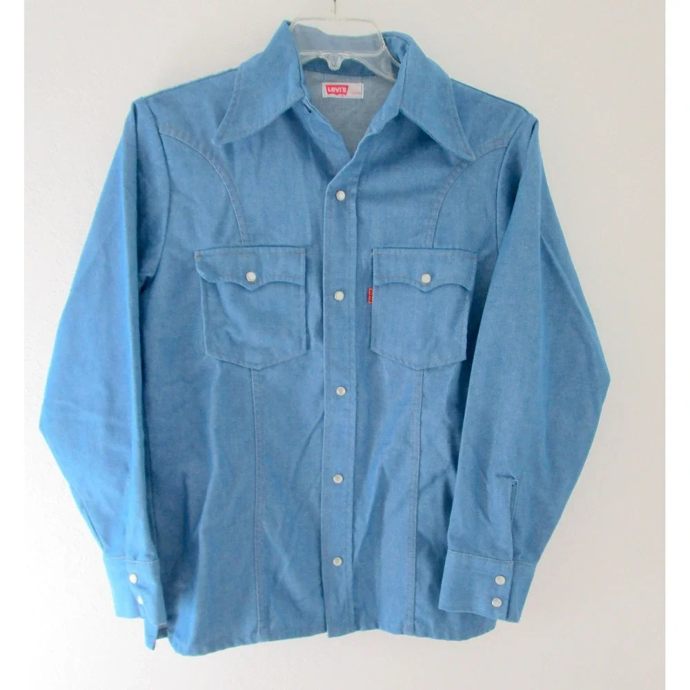 1970's Levi's Wide Leg Womens Medium Denim Pant Shirt Set Orange Tab